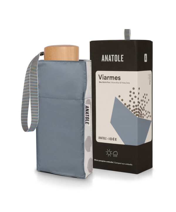 Mini parapluie-ombrelle ANATOLE x Idée - Bleu-Gris & Pois Noirs - Viarmes