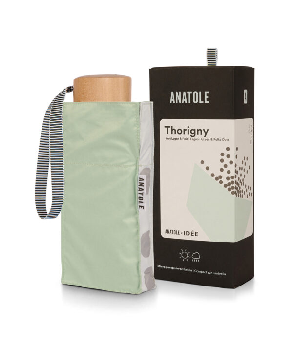 Mini parapluie-ombrelle ANATOLE x Idée - Vert Lagon & Pois Noirs - Thorigny