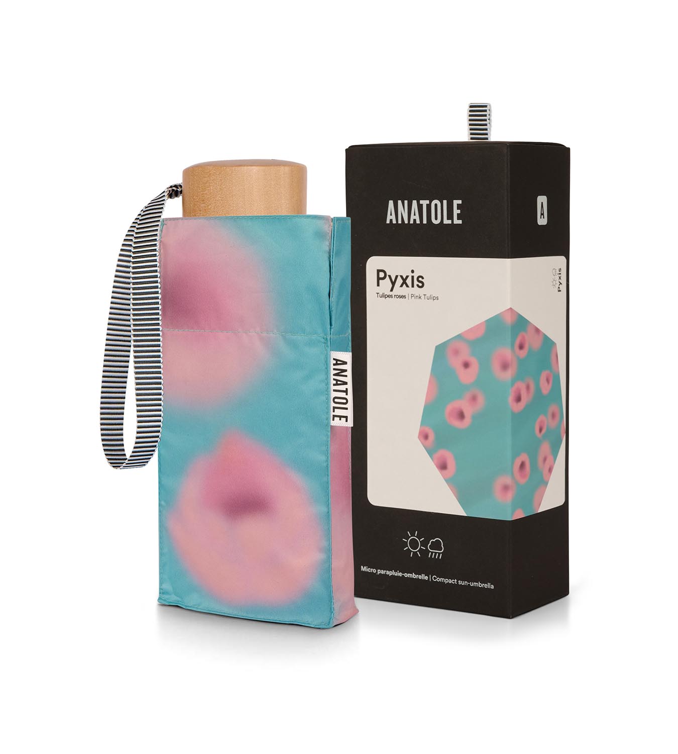 UV protection compact umbrella - Sun & Rain - Pink Tulips - PYXIS