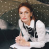 Khaki & Polka Dots compact Umbrella – ANGÉLIQUE - Image 3
